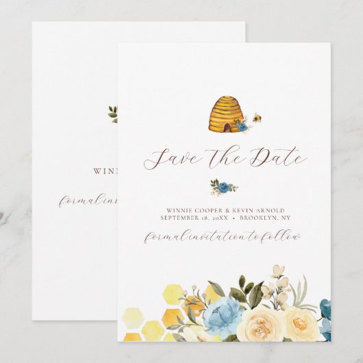 Elegant Floral bee slaat de datum Kaart (Voorkant / Achterkant)