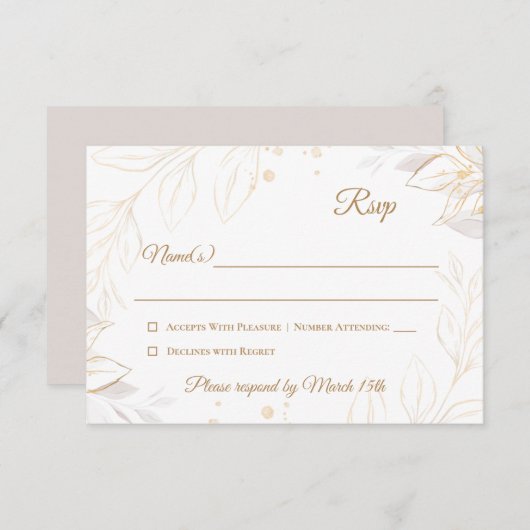 Elegant Floral Beige Response Kaart (Voorkant / Achterkant)