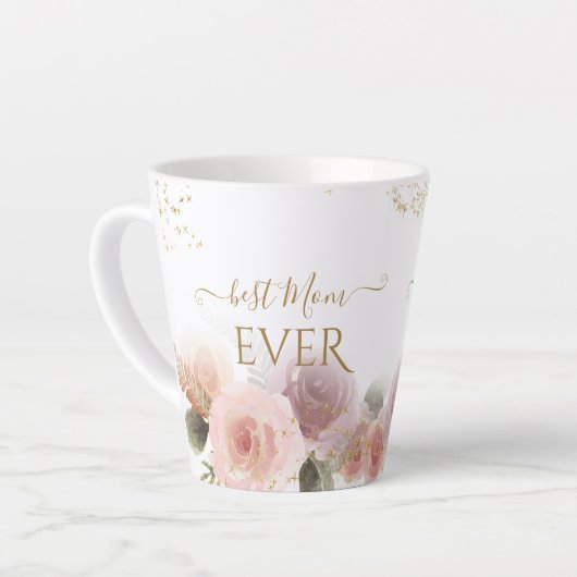 Elegant Floral Best Mam Ever Girly Gold Glitter Latte Mok (Linkerhoek)