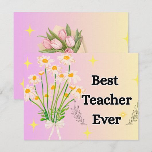 Elegant Floral Best Teacher Ever Gift Design Briefkaart (Voorkant / Achterkant)