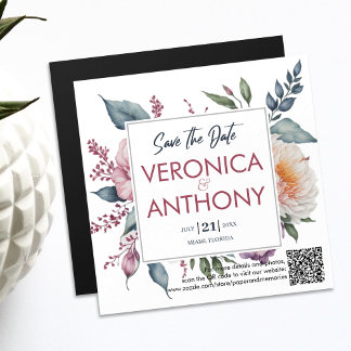 Elegant Floral bewaar de Datum QR-code bruiloft Magnetische Uitnodiging