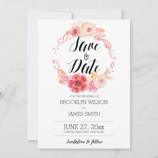 Elegant Floral bewaar de datumkaarten met spat Save The Date (Voorkant)