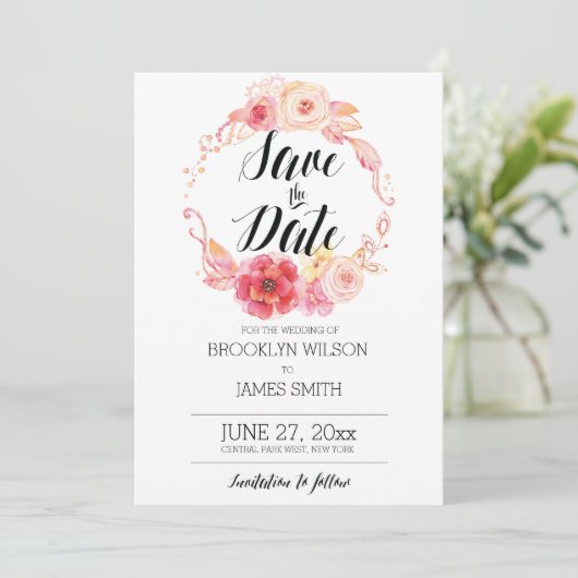 Elegant Floral bewaar de datumkaarten met spat Save The Date (Staand voorkant)