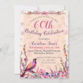Elegant Floral Bird 60th Birthday Party Invitation Save The Date (Voorkant)
