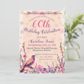 Elegant Floral Bird 60th Birthday Party Invitation Save The Date (Staand voorkant)
