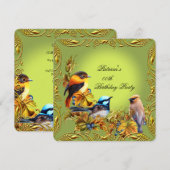 Elegant Floral Bird Green Gold Birthday Party Kaart (Voorkant / Achterkant)