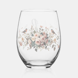 Elegant floral bird Monogram Script Name Bridal Sh Wijnglas Zonder Voet