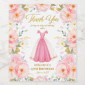 Elegant Floral Birthday en Quinceanera Hartelijk d Wijn Etiket (Enkel label)