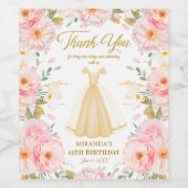 Elegant Floral Birthday en Quinceanera Hartelijk d Wijn Etiket (Enkel label)