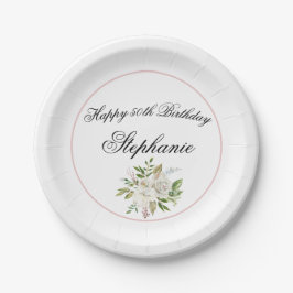 Elegant Floral Birthday Papieren Bordje