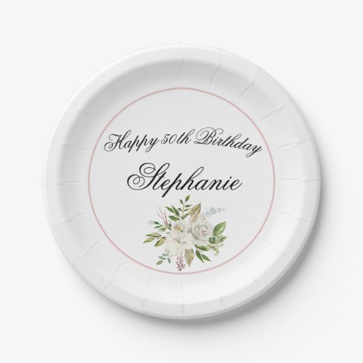 Elegant Floral Birthday Papieren Bordje (Voorkant)