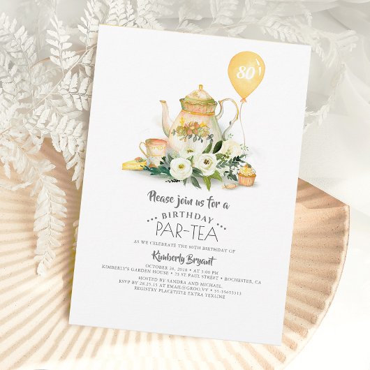 Elegant Floral Birthday Par-tea Uitnodiging