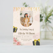 Elegant Floral Birthday Party Invitation Bedankkaart (Staand voorkant)