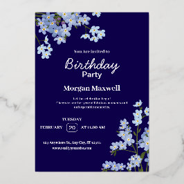 Elegant Floral Birthday Party Invitation Folie Uitnodiging