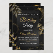 Elegant Floral Birthday Party Invitation Kaart (Voorkant / Achterkant)