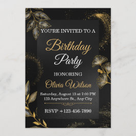 Elegant Floral Birthday Party Invitation Kaart