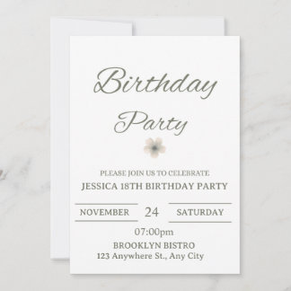 Elegant Floral Birthday Party Invitation – Minimal Kaart