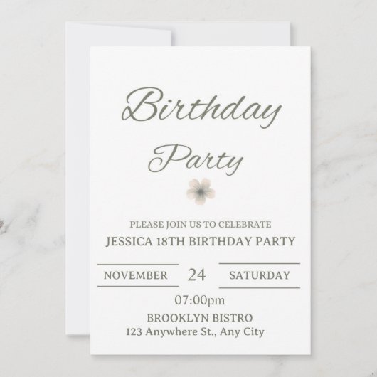 Elegant Floral Birthday Party Invitation – Minimal Kaart (Voorkant)