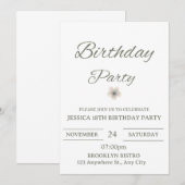 Elegant Floral Birthday Party Invitation – Minimal Kaart (Voorkant / Achterkant)
