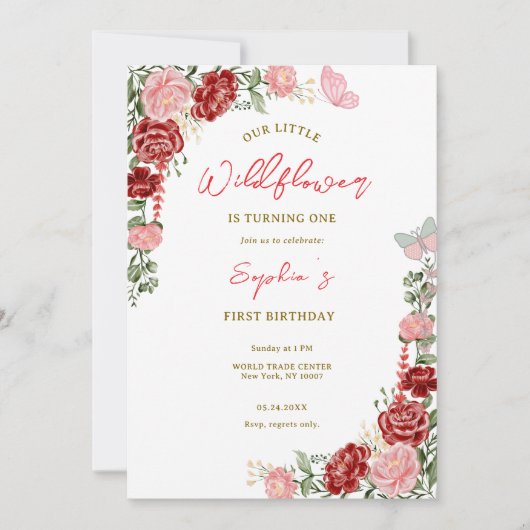 Elegant Floral Birthday Party Kaart (Voorkant)