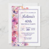 Elegant Floral Birthday Party Kaart (Voorkant)