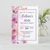 Elegant Floral Birthday Party Kaart (Staand voorkant)