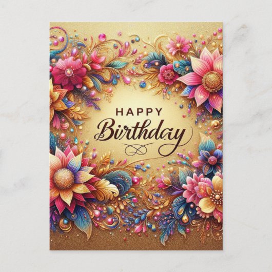 Elegant Floral Birthday Wenskaart Briefkaart (Voorkant)