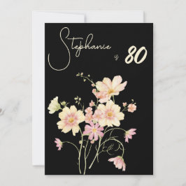 Elegant Floral Black  80th Birthday Rose Gold Foil Kaart