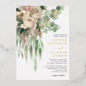 Elegant Floral Black and White Gold Wedding Folie Uitnodiging (Voorkant)