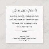 Elegant Floral Black and White Referral-kaart Vierkante Visitekaartje (Achterkant)