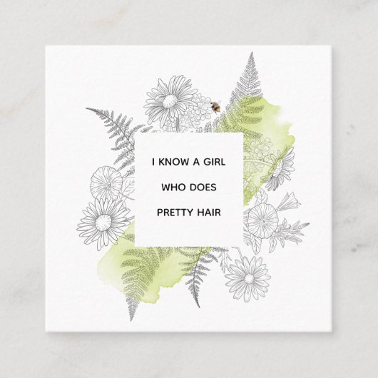 Elegant Floral Black and White Referral-kaart Vierkante Visitekaartje (Voorkant)