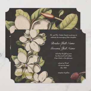 Elegant Floral Black Copper Magnolia Wedding Kaart