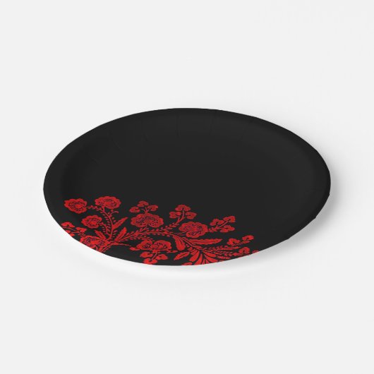 Elegant Floral Black en Red Papieren Bordje (Gekanteld)