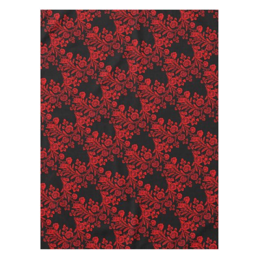 Elegant Floral Black en Red  Tafelkleed (Voorkant)