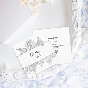 Elegant Floral Black en White Flowers Vierkante Visitekaartje