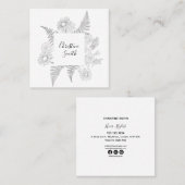 Elegant Floral Black en White minimalist Vierkante Visitekaartje (Voorkant / Achterkant)