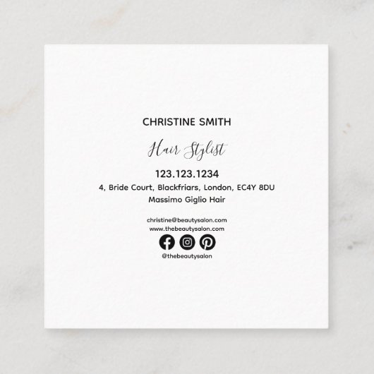 Elegant Floral Black en White minimalist Vierkante Visitekaartje (Achterkant)