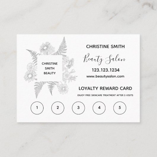 Elegant Floral Black en White Salon Loyalty Card Visitekaartje (Achterkant)