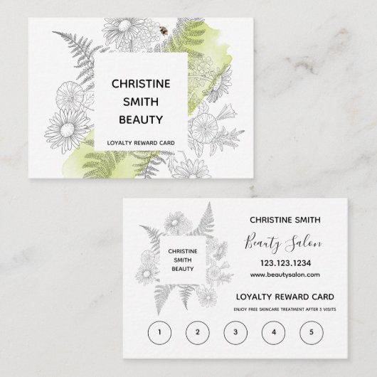 Elegant Floral Black en White Salon Loyalty Card Visitekaartje (Voorkant / Achterkant)