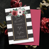 Elegant Floral Black en White Stripe Magenta Gold Save The Date