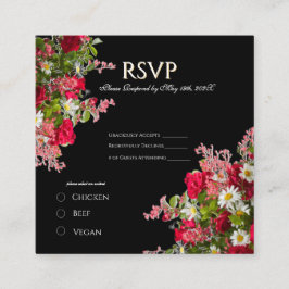 Elegant Floral Black Flower Photo Enclosure Card Informatiekaartje