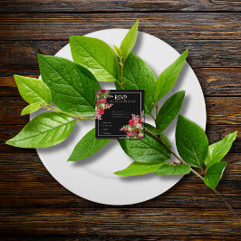 Elegant Floral Black Flower Photo Enclosure Card Informatiekaartje