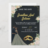 Elegant Floral Black Gold Custom Wedding Invite  Kaart (Voorkant / Achterkant)