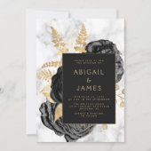 Elegant Floral Black Gold Gray Marble Wedding Kaart (Voorkant)