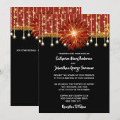 Elegant Floral Black Gold Red bruiloft Kaart (Voorkant / Achterkant)