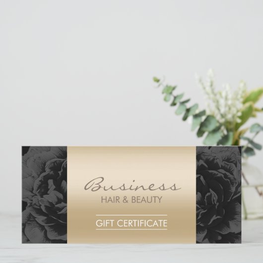 Elegant Floral Black Gold Salon Cadeaubonnen (Staand voorkant)