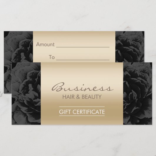 Elegant Floral Black Gold Salon Cadeaubonnen (Voorkant / Achterkant)