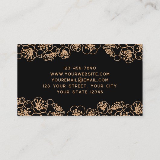 Elegant Floral Black Gold Visitekaartje (Achterkant)
