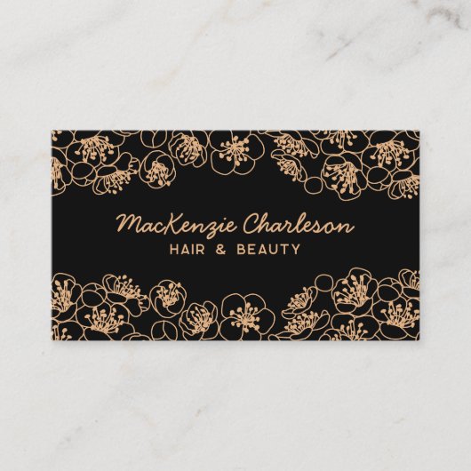 Elegant Floral Black Gold Visitekaartje (Voorkant)