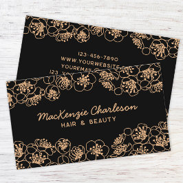 Elegant Floral Black Gold Visitekaartje